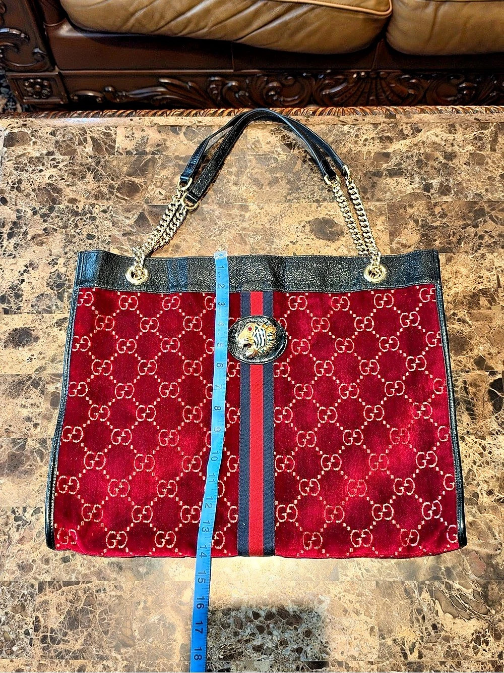 Gucci Rajah Large Tote Bag Red & Black with Pouch - Picture 11 of 16